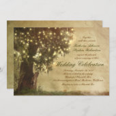 ストリングライト古い木の素朴な結婚式招待状 招待状 (正面/裏面)