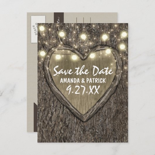 ストリングライト彫りオークの木Date Cardを保存 案内ポストカード (正面/裏面)