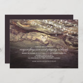 ストリングライト彫りハート素朴結婚ズ 招待状 (正面/裏面)