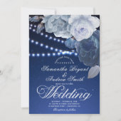 ストリングライト星ブルーエレガントな結婚式 招待状 (正面)