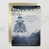 ストリングライト水色クリスマスパーティー 招待状 (正面/裏面)