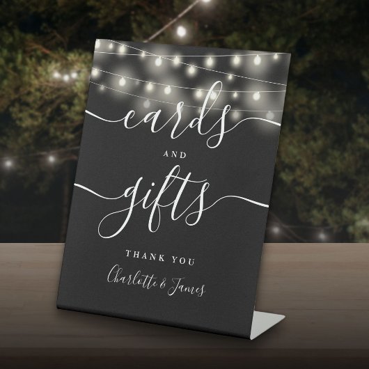 ストリングライト白黒スクリプトカードとギフト 台座サイン