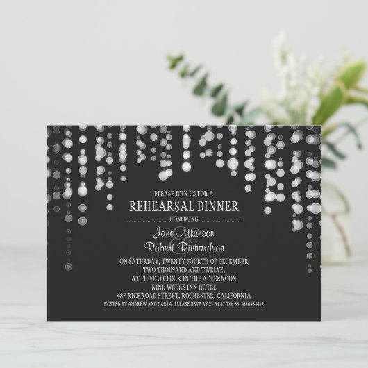 ストリングライト白黒リハーサルディナー 招待状 (スタンド正面)