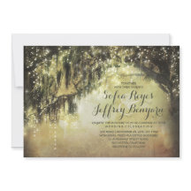 ストリングライト素朴な木のヴィンテージ結婚式招待状