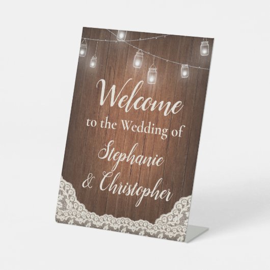 ストリングライト素朴ウッドスクリプトへようこそ 台座サイン (正面)