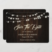 ストリングライト素朴ウッドバーラップハート結婚ズ セーブザデート (正面/裏面)