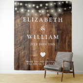 ストリングライト素朴ウッドフォトブース背景 タペストリー (インサイチュ)