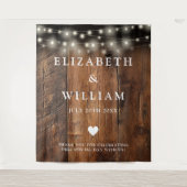 ストリングライト素朴ウッドフォトブース背景 タペストリー (正面)