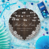 ストリングライト素朴ウッドフローラレース結婚ズ ペーパープレート (パーティー)