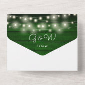 ストリングライト素朴グリーンウッドモノグラム結婚ズ オールインワン招待状 (裏面)