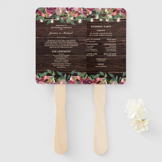 ストリングライト素朴バーガンディフローラプログラム ハンドファン (正面&裏面)