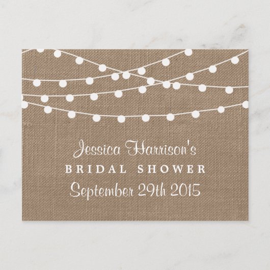 ストリングライト素朴バーラップブライダルシャワーレシピ ポストカード (正面)