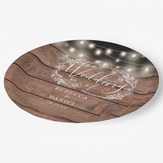 ストリングライト素朴フローラ結婚ウッド ペーパープレート (アングル)