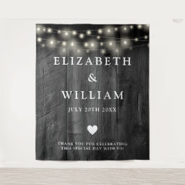 ストリングライト素朴ブラックウッドフォトバックグラウンド タペストリー