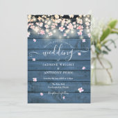 ストリングライト素朴ブルーウッド結婚ブロッサム 招待状 (スタンド正面)