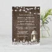 ストリングライト素朴ホワイトランタンウィンターウェディング 招待状 (スタンド正面)