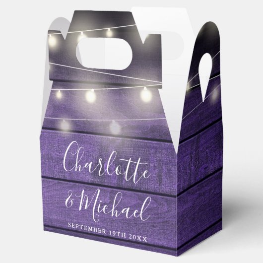 ストリングライト紫素朴の木のスクリプ結婚ト フェイバーボックス (オープン)