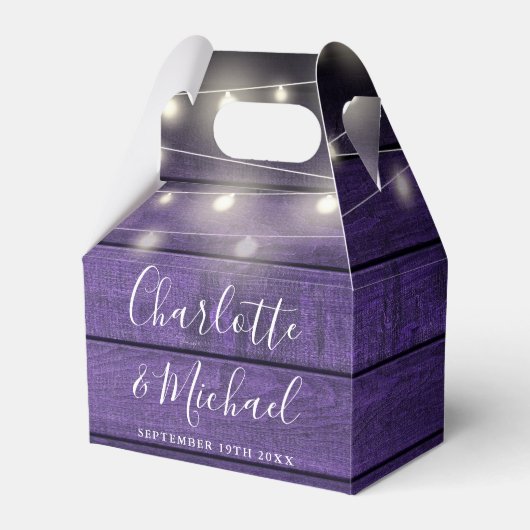 ストリングライト紫素朴の木のスクリプ結婚ト フェイバーボックス (正面サイド)