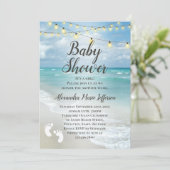 ストリングライト美しいビーチ男の子女の子の赤ちゃんシャワー 招待状 (スタンド正面)