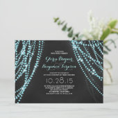 ストリングライト背景ターコイズ結婚チョーク 招待状 (スタンド正面)