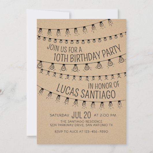 ストリングライト誕生日招待状 招待状 (正面)