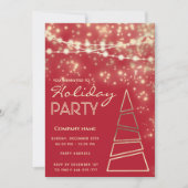 ストリングライト輝く赤い企業のホリデーパーティー 招待状 (正面)