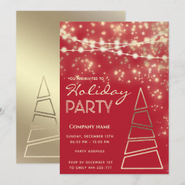 ストリングライト輝く赤い企業のホリデーパーティー 招待状