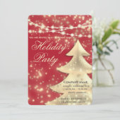 ストリングライト輝く赤い企業のホリデーパーティー 招待状 (スタンド正面)