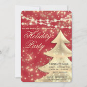 ストリングライト輝く赤い企業のホリデーパーティー 招待状 (正面)