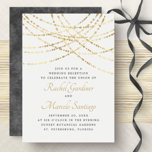 ストリングライト金ゴールドエレガントウェディング披露宴 招待状