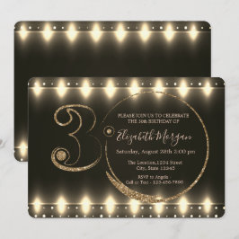 ストリングライト金ゴールドグリッター30th誕生日 招待状