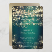 ストリングライト金ゴールドスパークルエメラルドグリーン 招待状 (正面/裏面)