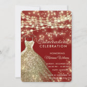 ストリングライト金ゴールドレッドグリッタードレス招待 招待状 (正面)