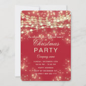 ストリングライト金ゴールド企業のクリスマスパーティー赤 招待状 (正面)