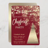 ストリングライト金ゴールド企業のクリスマスパーティー 招待状 (正面/裏面)