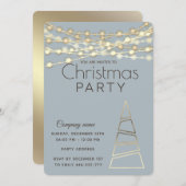 ストリングライト金ゴールド企業のクリスマスパーティー 招待状 (正面/裏面)