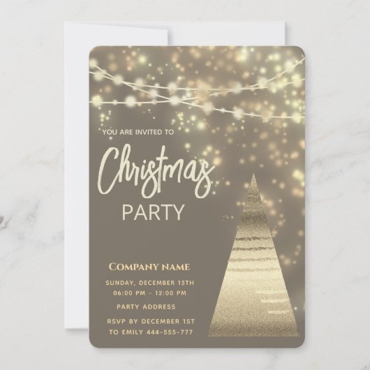ストリングライト金ゴールド企業のクリスマスパーティー 招待状 (正面)
