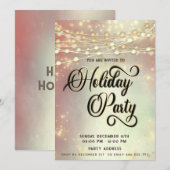 ストリングライト金ゴールド企業のホリデーパーティー赤面 招待状 (正面/裏面)