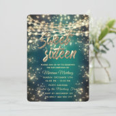 ストリングライト金ゴールド輝くエメラルドグリーン 招待状 (スタンド正面)