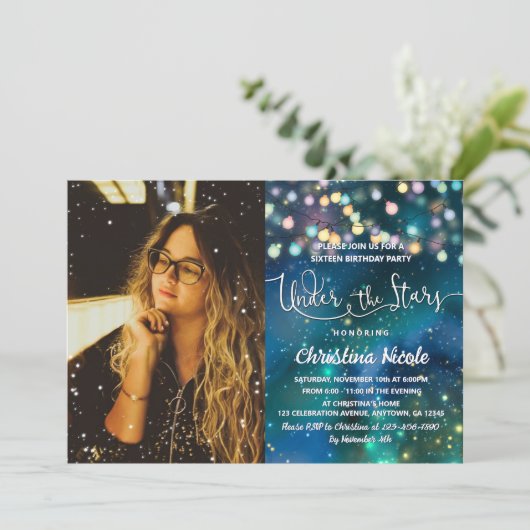 ストリングライト銀河系アンダースターズフォト誕生日 招待状 (スタンド正面)