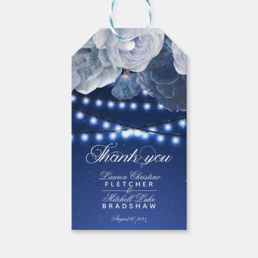 ストリングライト青結婚の感謝 ギフトタグ (正面)