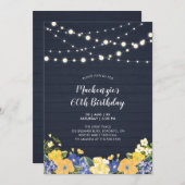 ストリングライト&ウッド |フローラ成人誕生日パーティー 招待状 (正面/裏面)