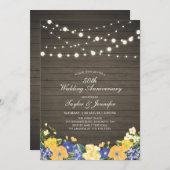 ストリングライト & ウッド | 結婚50周年 招待状 (正面/裏面)