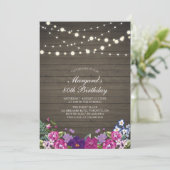 ストリングライト & ウッド | 花の大人誕生日パーティー 招待状 (スタンド正面)