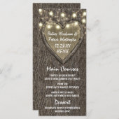 ストリングライト+オークの木の結婚樹皮のメニューカード メニュー (正面/裏面)