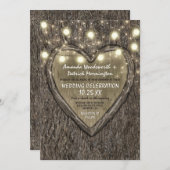 ストリングライト+オーク材の樹皮結婚式招待状 招待状 (正面/裏面)