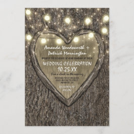 ストリングライト+オーク材の樹皮結婚式招待状 招待状
