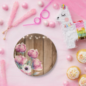 ストリングライト&カントリー素朴フラワーズバーンウッド ペーパープレート (パーティー)