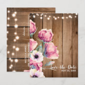ストリングライト & カントリー フラワーの納屋 セーブ・ザ・デート 案内ポストカード (正面/裏面)