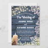 ストリングライト キャンドル＆レース ラスティックブルー ウェディング 招待状 (正面)